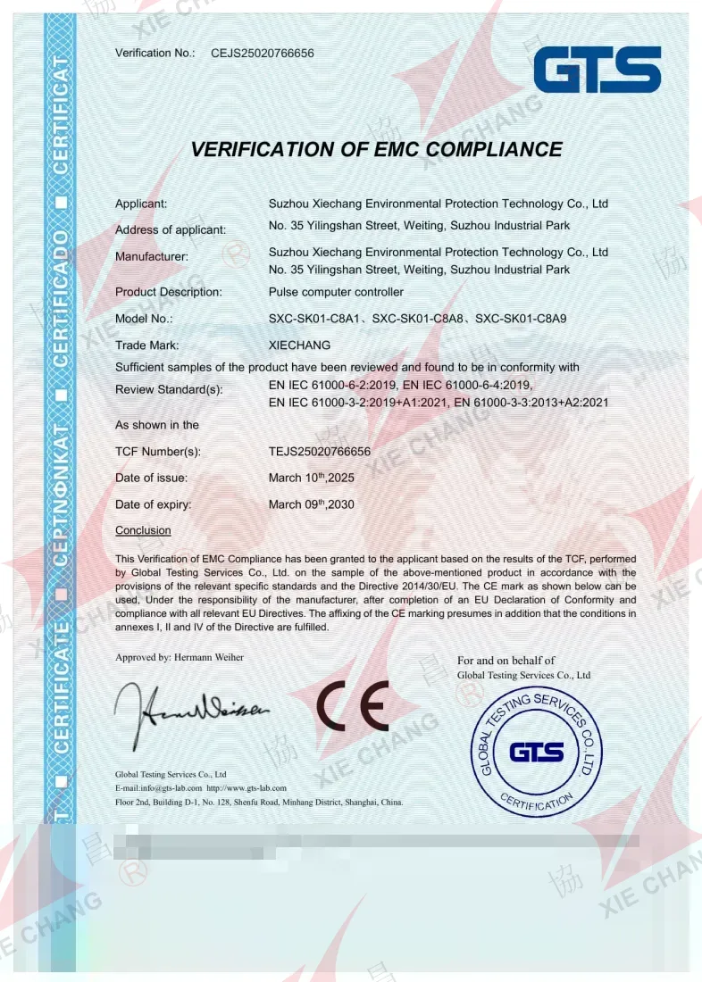 CE EMC Uygunluk Doğrulaması — SXC-SK01-C8A1/C8A8/C8A9 Darbe Kontrol Üniteleri