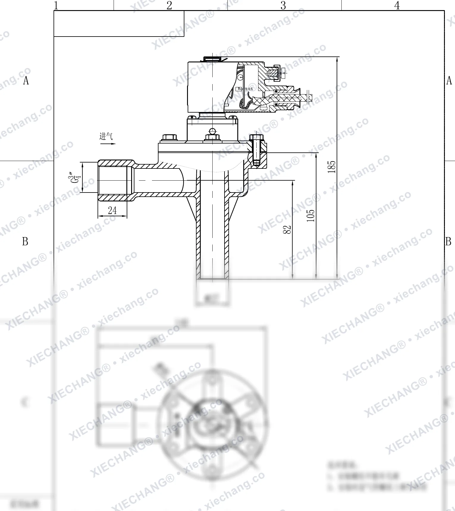 DCF-F-2L-B · 3/4" · patlamaya dayanıklı dik açılı (2L-B) darbeli valf — Montaj Çizimi