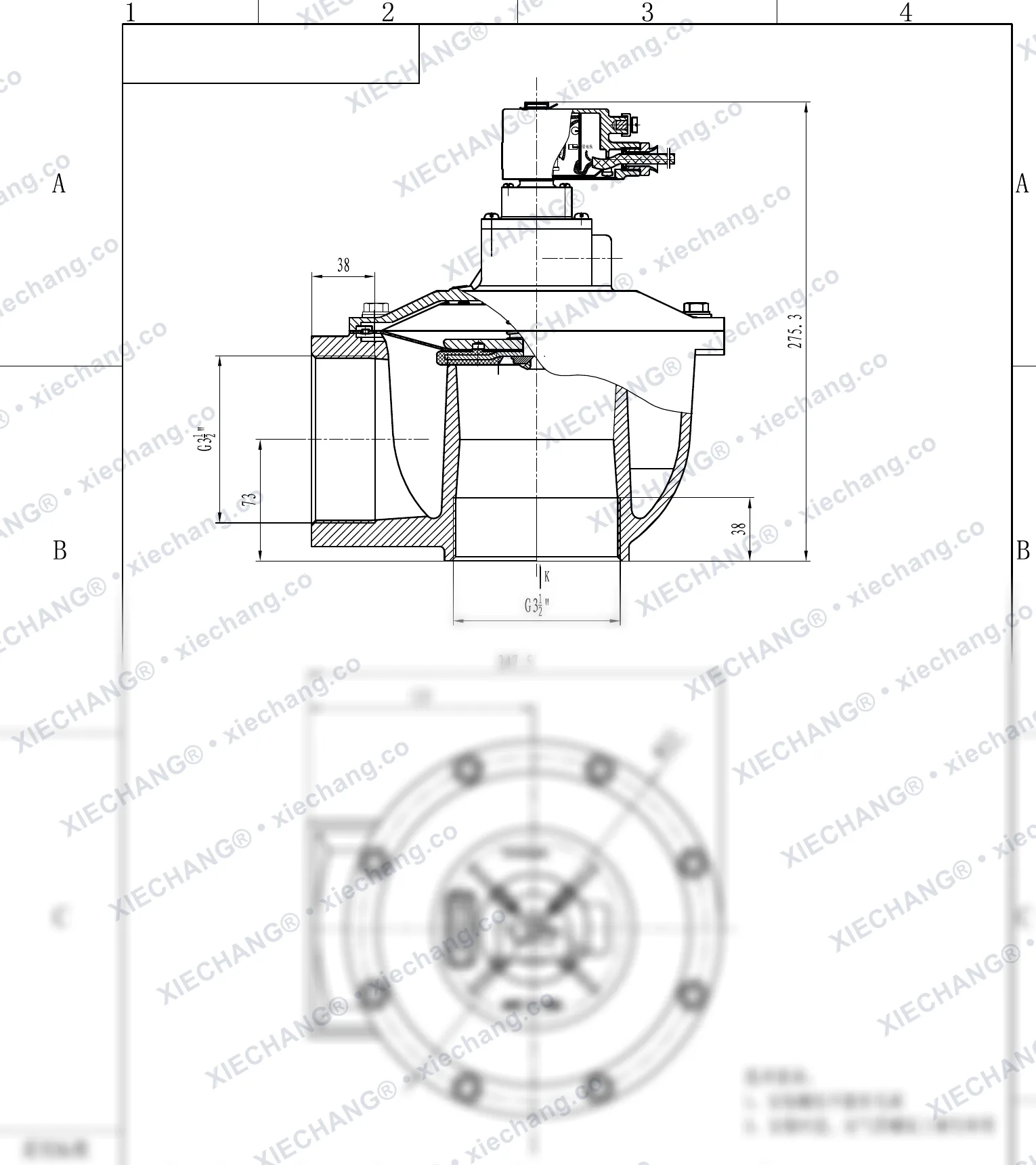 DCF-F-Z-102S.B · 4" (DN102) · patlamaya dayanıklı dik açılı darbeli valf — Montaj Çizimi