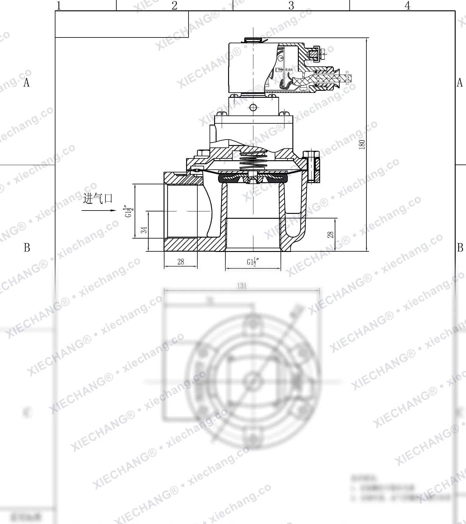DCF-F-Z-40S · 1½" (DN40) · patlamaya dayanıklı dik açılı darbeli valf — Montaj Çizimi
