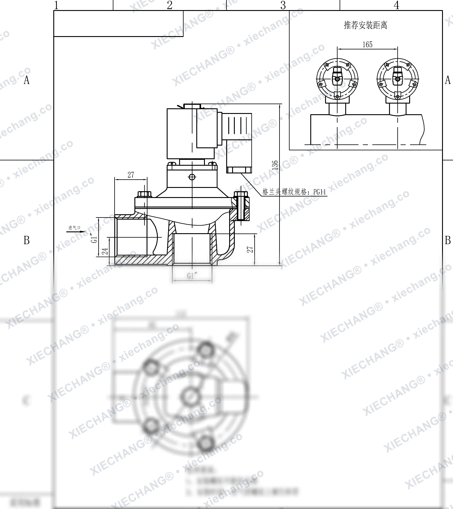 DCF-Z-25 · 1" · dik açılı darbeli valf — Montaj Çizimi